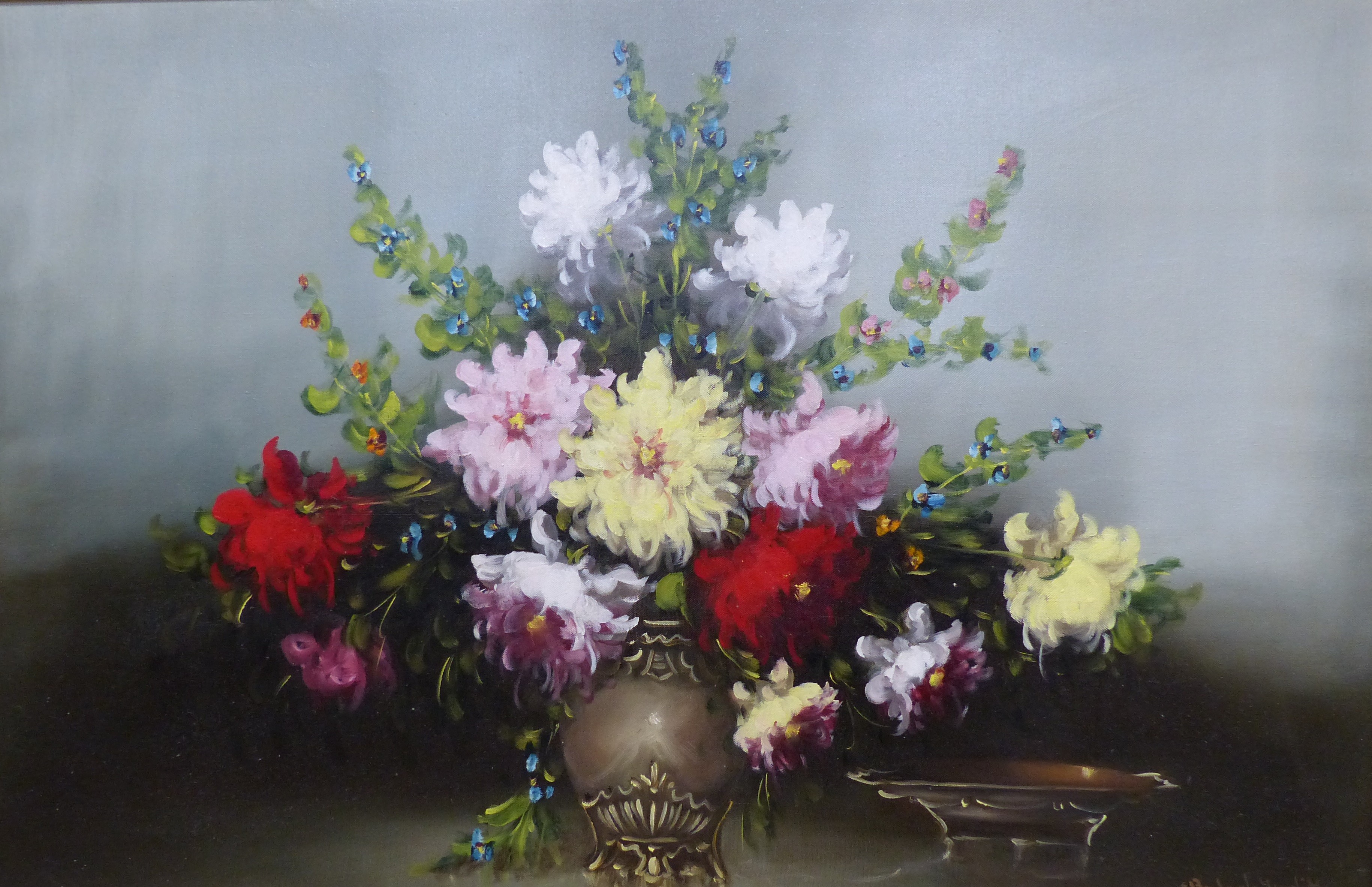 Bulogh Judith?, oil on canvas, Still life of a vase of flowers, signed, 90 x 60cm